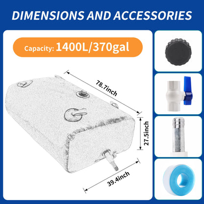 1400 L/370 gal Water Bladder Storage Containers, Foldable Portable Water Tank Large Capacity Soft Water Bag, Drought Resistance, Fire Prevention, Emergency Water