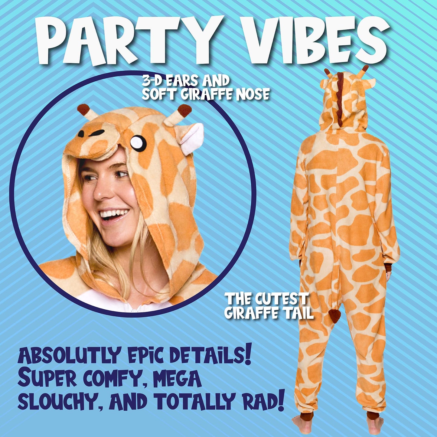 Funziez! Slim Fit Adult Onesie - Animal Halloween Costume - Plush Unisex One Piece Cosplay Suit for Women and Men