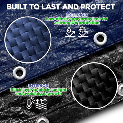 24 ft Round Pool Cover for Above Ground Pools, Above Ground Pool Cover, Swimming Pool Cover, Winter Pool Cover, Keeps Out Debris, Cold and UV Resistant, Supreme Mesh, Navy Blue