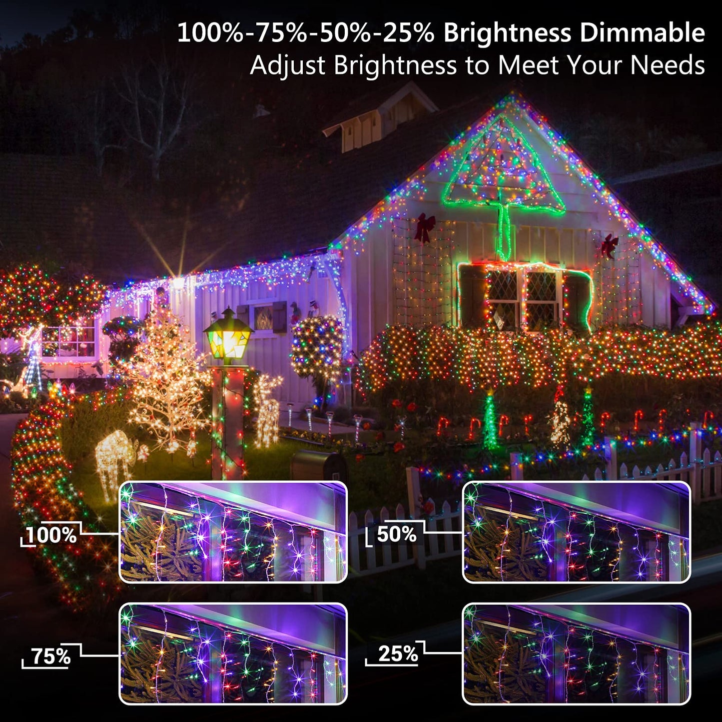 Brizled Christmas Icicle Lights, 29ft 360 LED Outdoor Icicle Lights Color Changing with Remote, 11 Function Connectable Christmas Lighting Warm White & Multicolor Xmas Lighting for Xmas Home Wedding