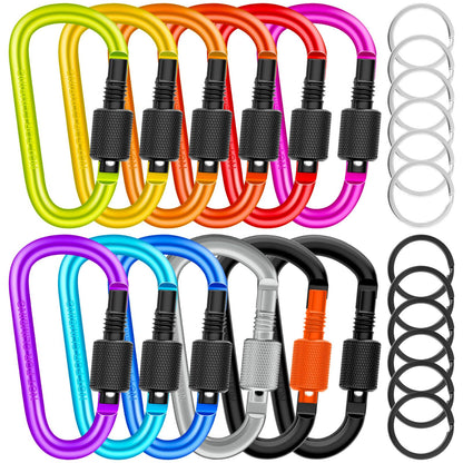 Cridoz Carabiner and Keyring Set, 12PCS Metal D Ring Carabiner Clips with 12PCS Heavy Duty Key Rings for Keys, Bottles, Backpacks (Multicolors)