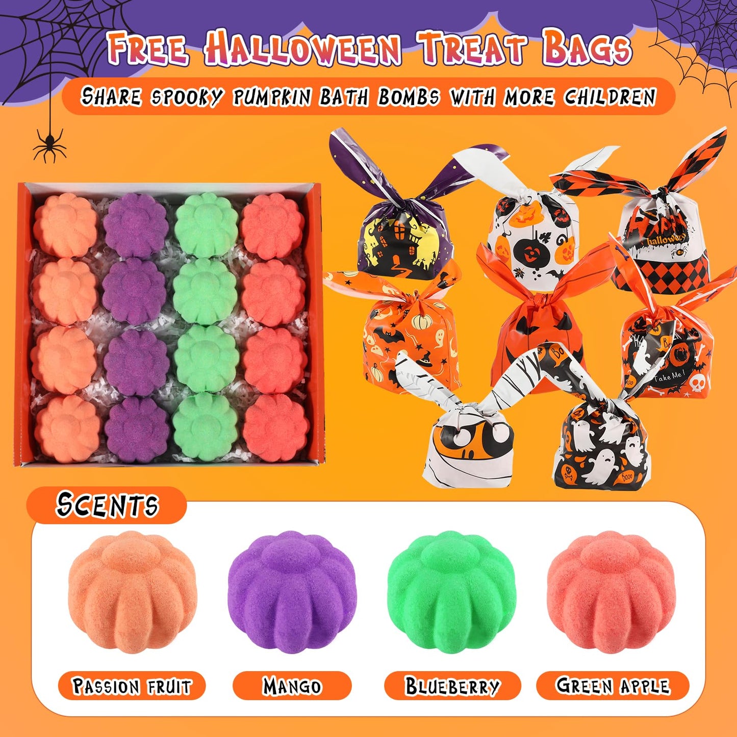 Halloween Gifts for Kids - 16pcs Halloween Bath Bombs for Kids with Toys Inside Halloween Party Favors Goodie Bag Fillers Natural Organic Bubble Bath with Spooky Pumpkin Bath Bombs