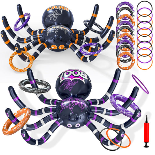 Garma Halloween Inflatable Spider Ring Toss Game - 2Pack Giant Spider Decoration for Kids School Party Favors Carnival Indoor Outdoor Party Games Family Fun Supplies
