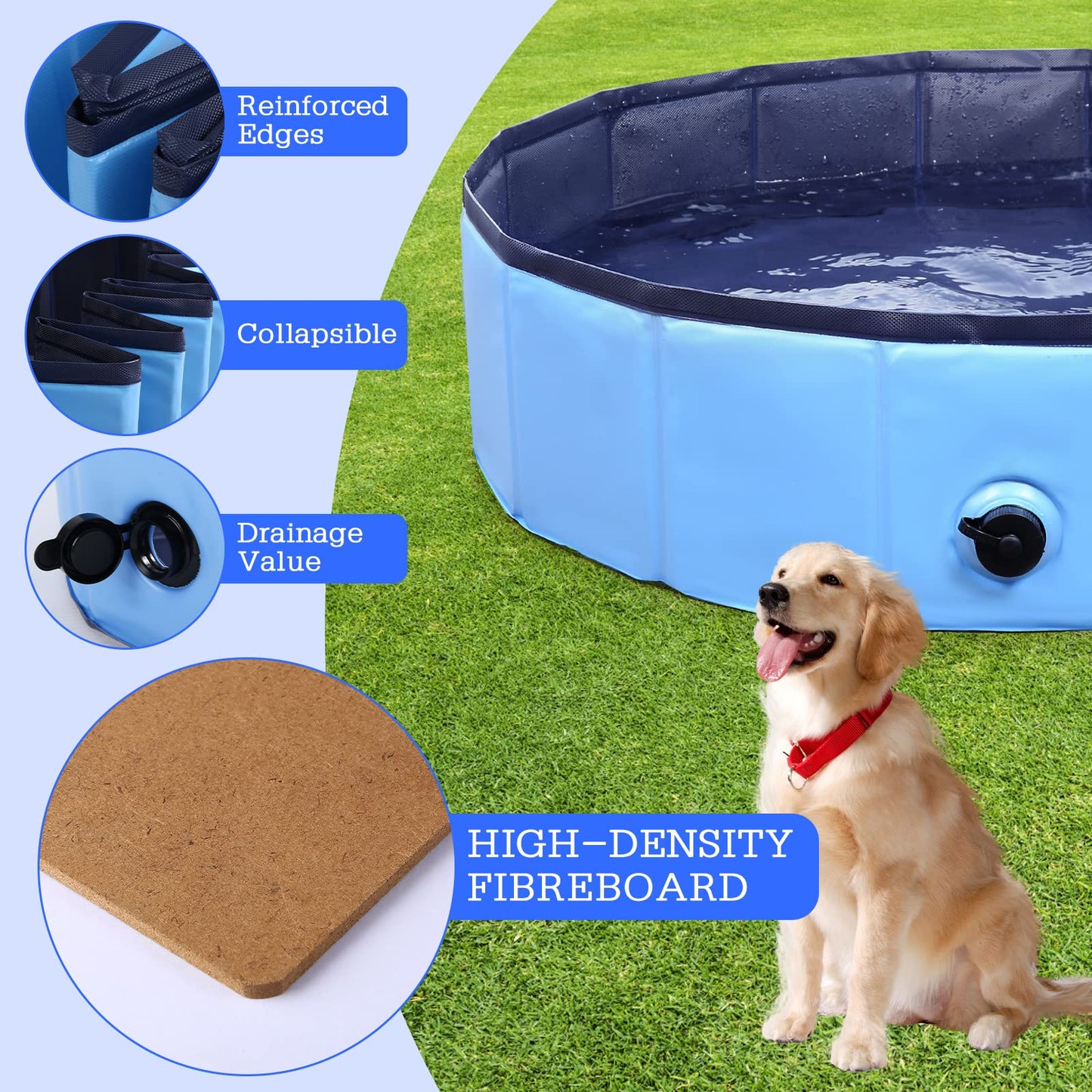Foldable Dog Bath Swimming Pool Plastic Kiddie Pool Professional Tub Collapsible Grooming Bathtub for Pets Kids Baby and Toddler, 32 x 8 Inches Blue (Blue, S - 32'' x 8'')