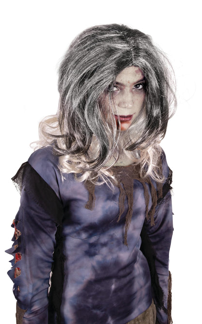 Kangaroo Zombie Queen Witch Wig Messy Silver Black Horror Hair (1Pack) - Scary Zombie Costume Cosplay Wigs for women - Scary Funny wig For Halloween Cosplay Costume Apparel for Adults & Teens