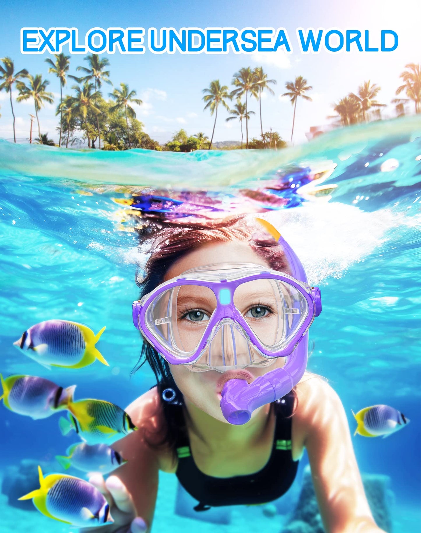 Gintenco Kids Snorkel Set, Diving Mask for Children as Unisex Kids Swimming Goggles, Anti-Fog Diving Mask and Dry Top Snorkel Combo Set for Junior and Youth