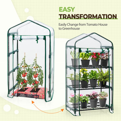 EAGLE PEAK Mini Greenhouse with Wire Shelves, Portable Indoor & Outdoor Garden Green House with Roll-Up Zipper Door, 3 Tier , 27"x19"x50", Clear PVC Cover