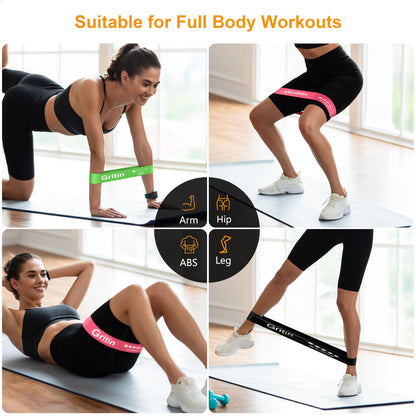 Gritin Resistance Bands, [Set of 5] Skin-Friendly Resistance Fitness Exercise Loop Bands with 5 Different Resistance Levels - Carrying Case Included - Ideal for Home, Gym, Yoga, Training