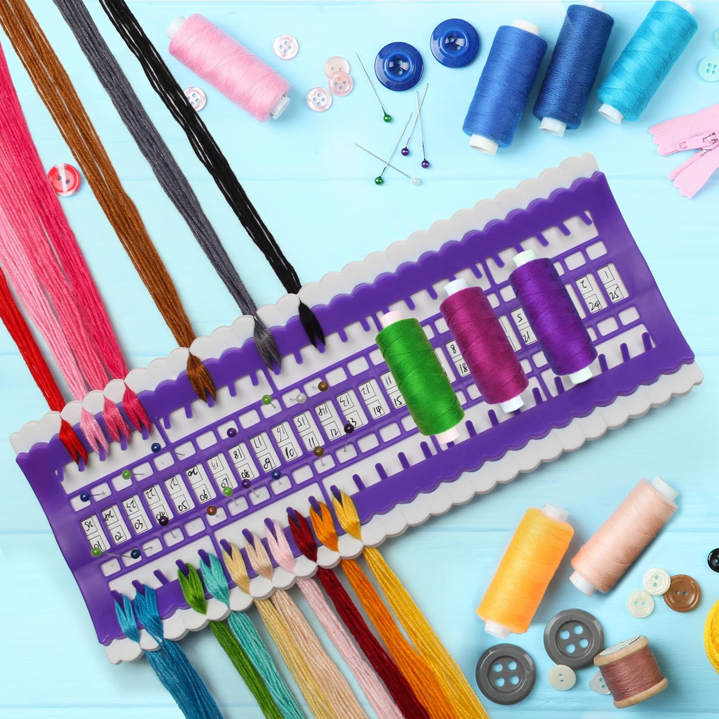 50 Positions Floss Organizer Embroidery Shelf, Luxiv Thread Organizers for Cross Stitch Embroidery Thread Holder with 15Pcs Replaceable Paper Card Sewing Needle, Embroidery Floss Organizer