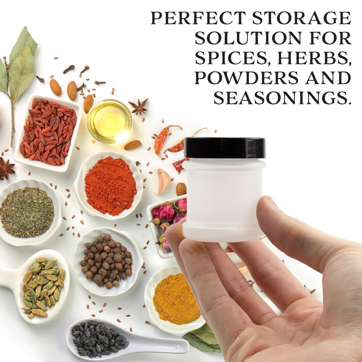 Cornucopia Brands Mini Plastic Spice Jars w/Sifters (12-Pack, Black); 2 Tablespoon Capacity (1 Fluid Ounce) Spice Bottles for Travel, Glitter, Gifts, Favors