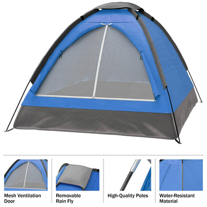 2 Person Camping Tent with Rain Fly and Carrying Bag - Lightweight Outdoor Tent for Backpacking, Hiking, or Beach Use by Wakeman Outdoors (Blue)