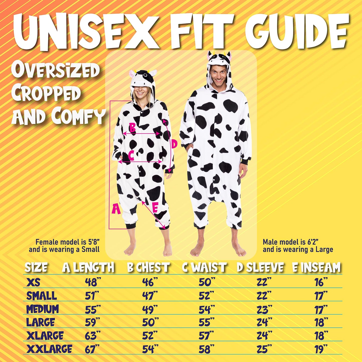 Funziez! Adult Onesie Halloween Costume - Animal Dinosaur Shark - Unisex Plush One Piece Cosplay Suit for Adults, Men and Women (Medium, Cow)