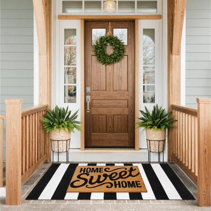 Collive Black and White Outdoor Striped Rug 24"x 51", Cotton Woven Fall Front Porch Rug Decor, Washable Farmhouse Layered Welcome Mat Outdoor for Kitchen Entryway Entrance Halloween