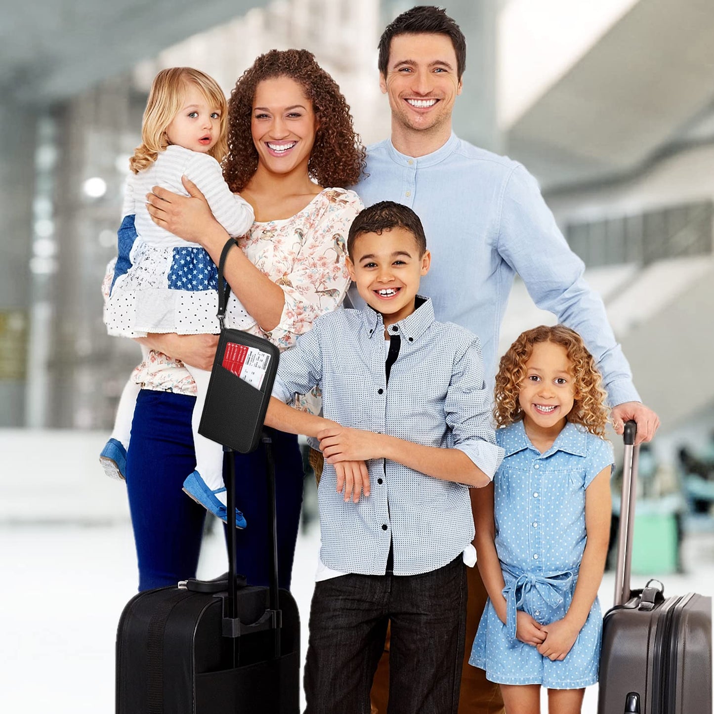 FINTIE Family Passport Holder Wallet, RFID Blocking Travel Document Organizer Clutch Bag Credit Cards Case Cover for Women Men, Black