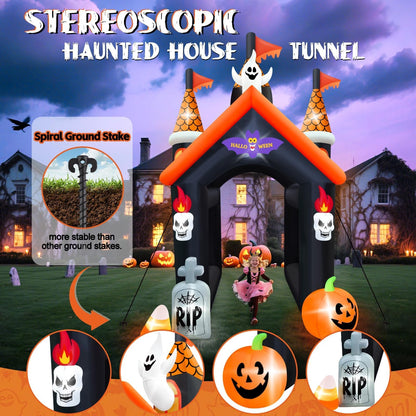 12FT Halloween Inflatable Archway with LED Light, Kalolary Large Haunted House Inflatable Ghost Pumpkin Blow up Tunnel Halloween Outdoor Yard Decoration for Halloween Party Home Lawn Family
