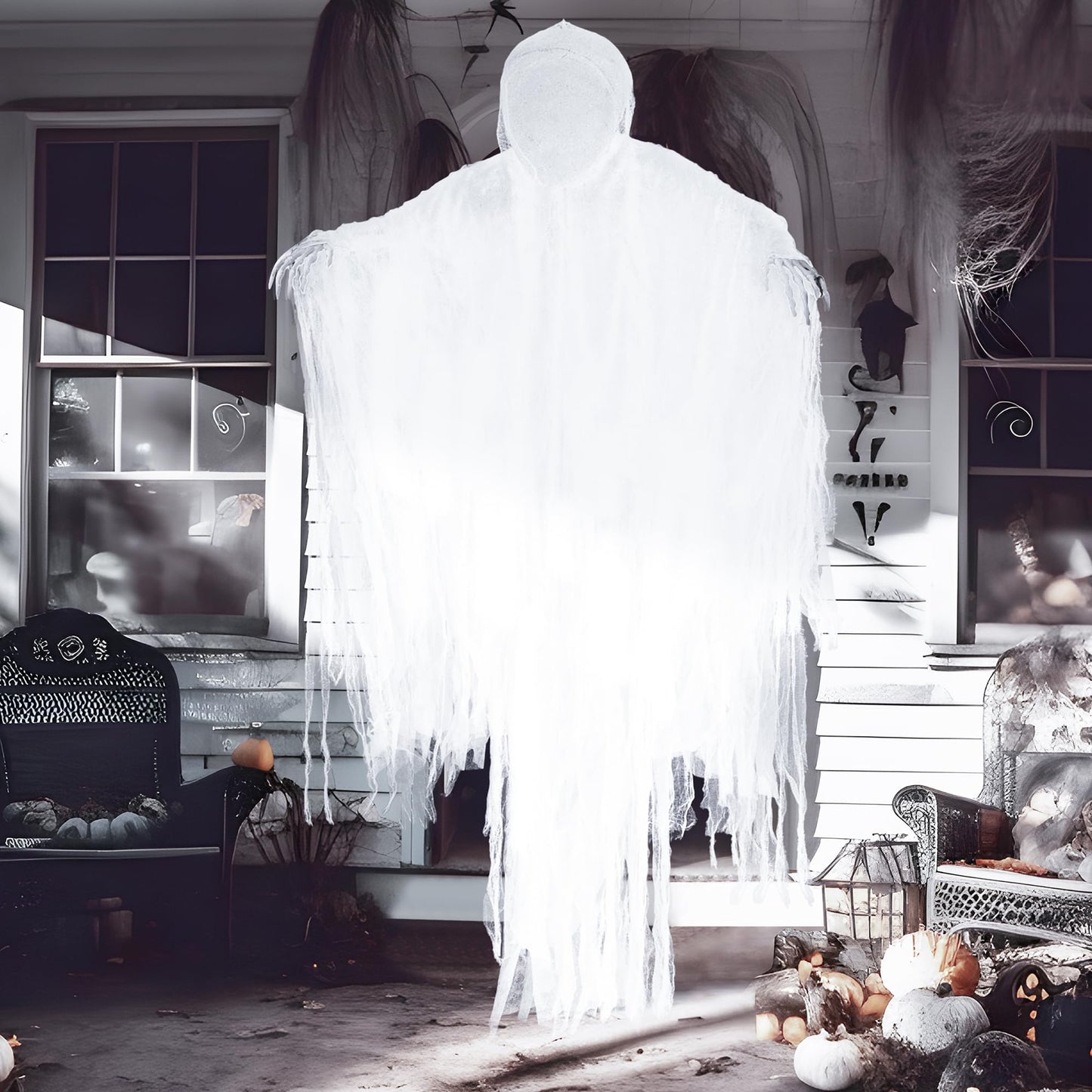 JOYIN 63” Halloween Hanging Ghost Decorations Outdoor, White Faceless Grim Reaper in White Horror Robe for Halloween Tree Yard Party Outside Hanging Decorations Party Supplies