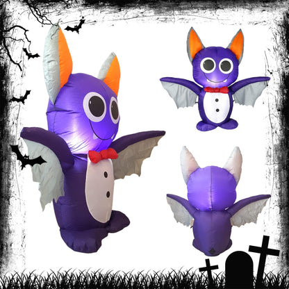 Dearsun 4FT H Adorable Halloween Inflatable Purple Bat with Build-in LED Lights Blow up Outer Indoor Decoration Large Party Yard Decoration