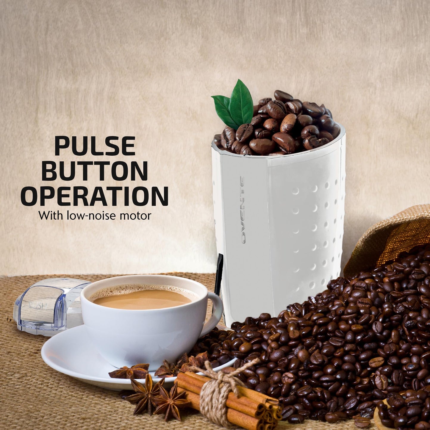 OVENTE Electric Coffee Grinder for Beans, Spices and More, 2.5Oz Compact Grinding Mill, Spice Grinder with Stainless Steel Blade, Pulse Button Operation and Transparent Easy to Open Lid, Black CG225B