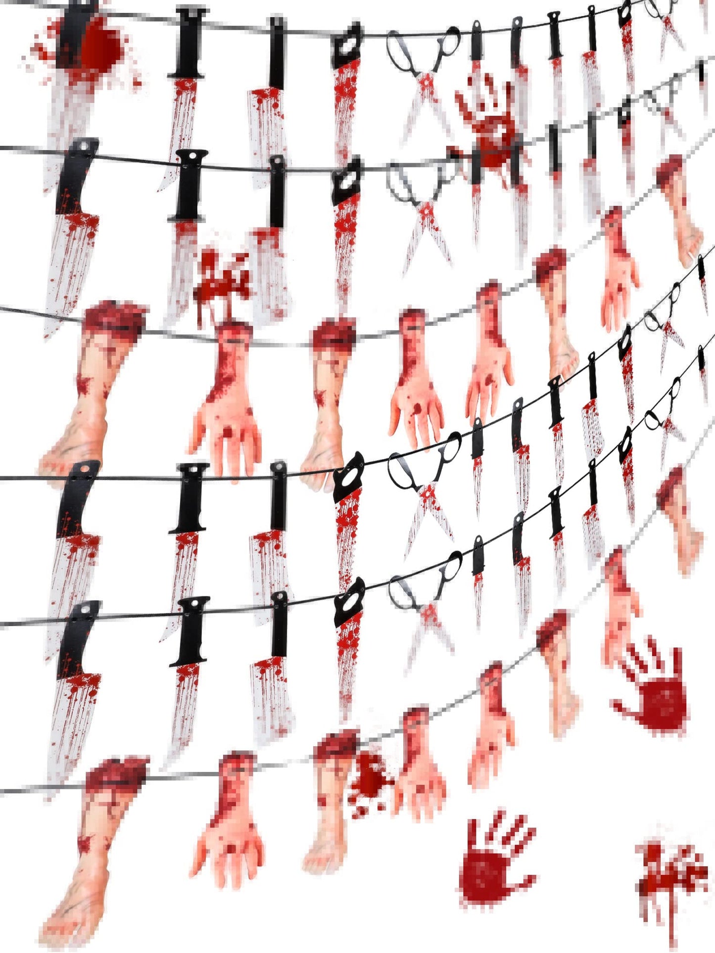 6 Sets Halloween Bloody Garland Banner, Include 48 Garland and 16 Fake Scary Broken Hands and Feet Hanging Decor, Halloween Party Decoration Scary Banner Supplies