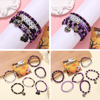36Pcs Halloween Bracelets for Women Halloween Beads for Bracelets Set Stackable Bracelet Halloween Jewelry Pumpkin Spider Ghost Charms Bracelets BOO Happy Halloween Stretch Bracelets Set Holiday Gift