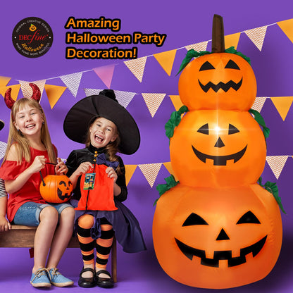Decfine Halloween Blow up Inflatable Pumpkin Decoration-Lighted Inflatable Pumpkin for Home Yard Garden Indoor and Outdoor Decoration with Built in Fan and Anchor Ropes (3 Halloween Pumpkin)