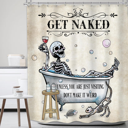 Mitpok Halloween Funny Skull Skeleton Shower Curtain 60Wx72H Gothic Spooky Unique Cool Bone in Bathtub Bubbles Horror Cat Fish Retro Scary Bathroom Decor Bath Curtain Fabric Polyester 12 Pack Hooks