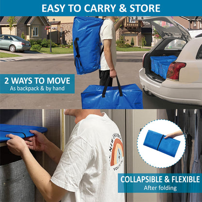 6 Pack Heavy Duty Extra Large Moving Bags with Backpack Straps & Vacuum Storage Bags Moving Supply Combo, Moving Totes with Handles & Zippers for Space Saving, Fold Flat, Includes Vacuum Bags