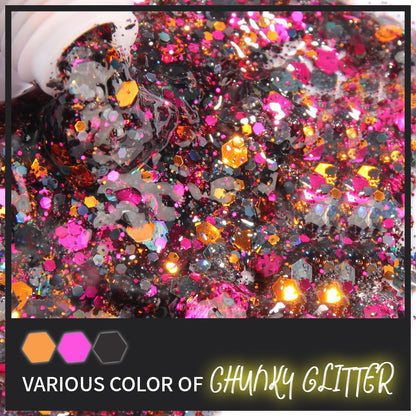 DAGEDA Halloween Black Body Glitter Gel, Face Hair Glitter Body Shimmer, Halloween Costume Accessories Chunky Glitters Eyeshadow, Holographic Cosmetic Sequins Festival Outfits for Women 50ml