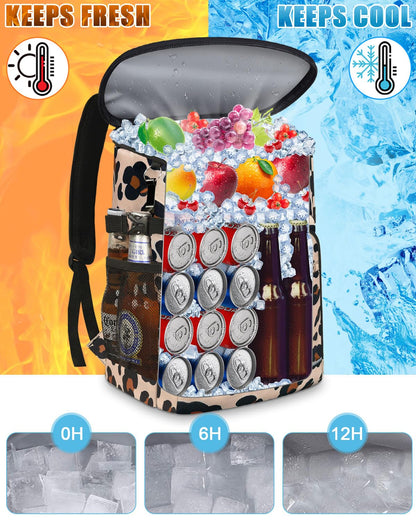 Cooler Backpack Insulated Leakproof Waterproof Backpack Cooler Bag 30 Cans, Large Capacity Lightweight Travel Camping Beach Drink Beverage Beer Bag Cooler Ice Chest for Men and Women, Leopard