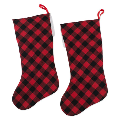 DII Decorative Christmas Family Stocking Set Holiday Décor with Hanging Loop, 20x7, Farmhouse Buffalo Check, Red & Black, 2 Piece