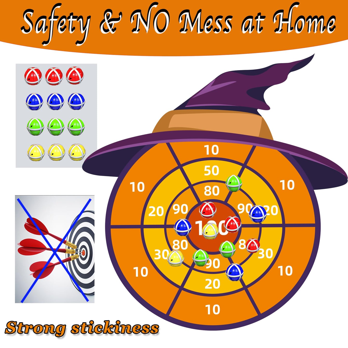 30' Witch Hat Party Favor, Kids Dart Board Game, Halloween Party Supplies Indoor Outdoor Decor, Stocking Stuffers Christmas Birthday Gifts