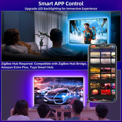GIDERWEL Smart ZigBee 3.0 USB LED Strip Light RGBWW Kit Work with HUB Bridge TUYA Smart hub and Echo Plus for APP/Alexa Voice Control 6.56ft 5V RGB Cold Warm White RGBCCT Ambiance TV LightStrip Plus