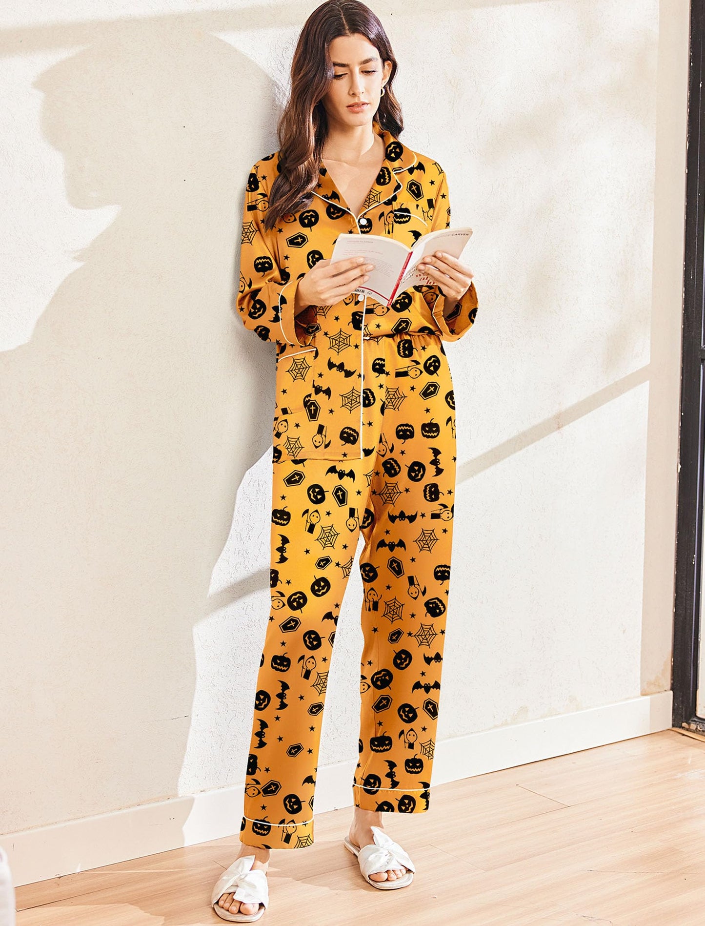 Ekouaer Silk Pajamas for Women Classic Button Down Satin Pajama Sets Long Sleeve Lounge Set