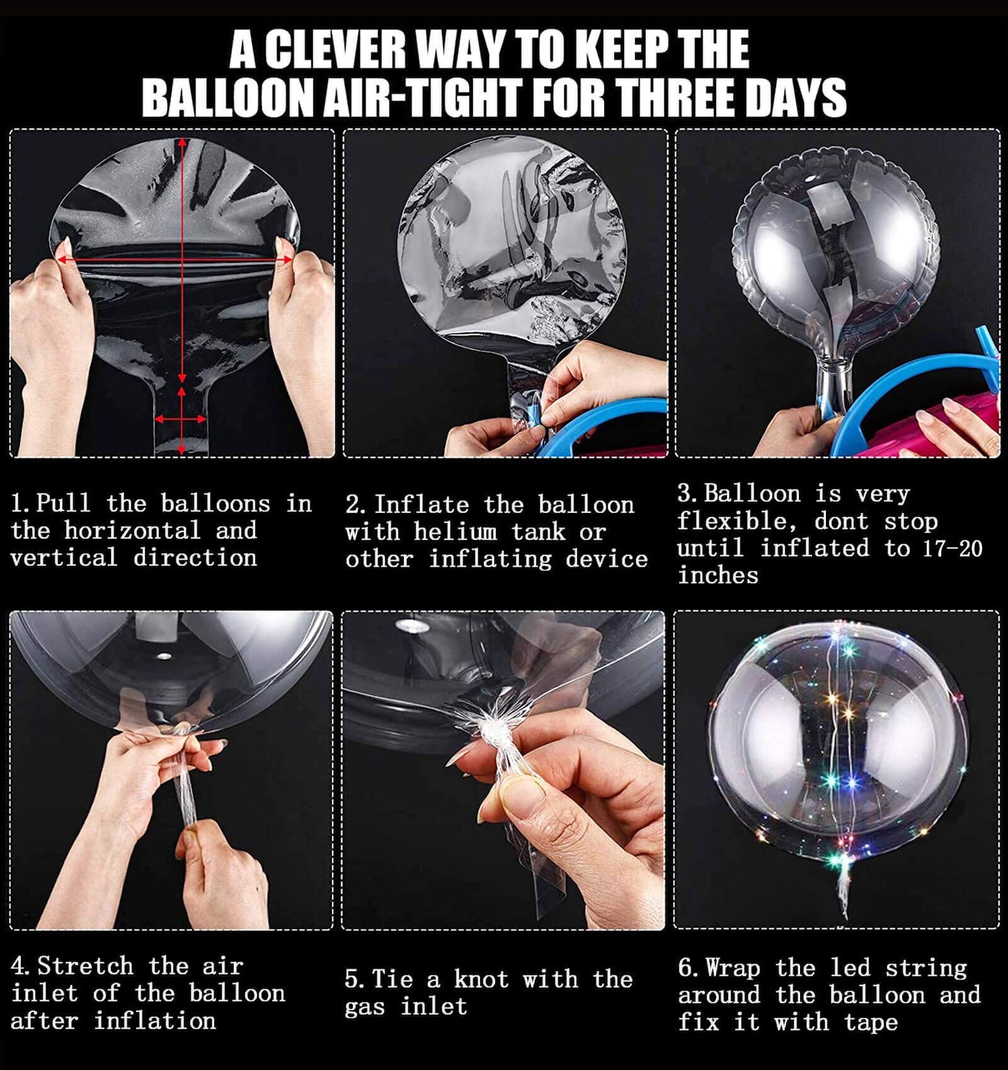 LED Balloons 10 Pack, Light Up Clear Glow Balloons 20 Inches with String Lights for Valentine's Day, Halloween, Christmas, Wedding & Birthday Parties