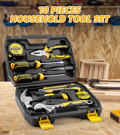 DOWELL 10 Piece Small Tool Kit,Mini Portable Tool Set,Home Repair Hand Tool Kit with Plastic Tool box Storage Case