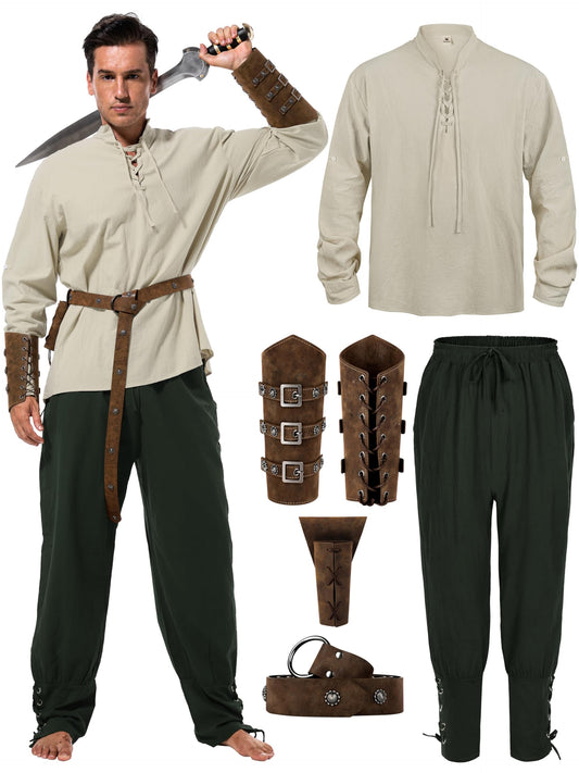 FancyFun Renaissance Costume Men, Medieval Costume Men Renaissance Outfit Viking Shirt Pants Halloween Belt Accessories