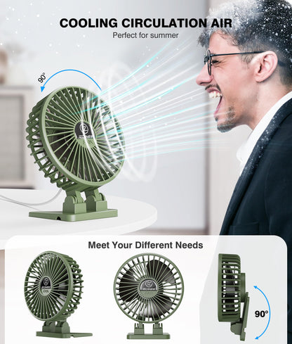 JZCreater USB Desk Fan, Mini Fan Portable, 3 Speeds Desktop Table Cooling Fans, Plug in Power Fans, Rotation Strong Wind, Quiet Personal Small Fan for Home Desktop Office Travel Bedroom, Army Green