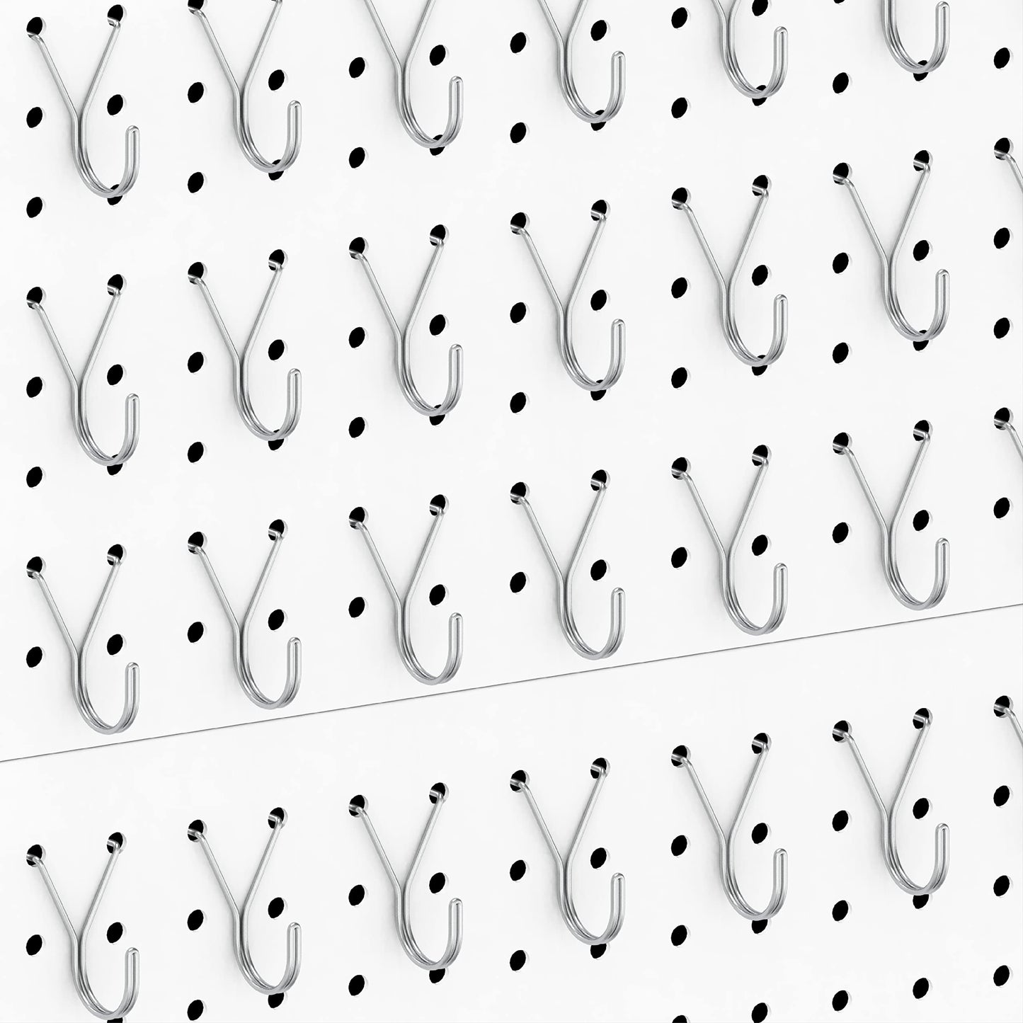 HUHOLE Pegboard Hooks, J-Hook, 1 Inch Silver Pegs 40 Pack, Ideal Display Hooks for Hanging Jewelry, Necklaces, Keys, Small Tools, Will Not Fall Out, Fit 1/8”, 3/16” Peg Boards