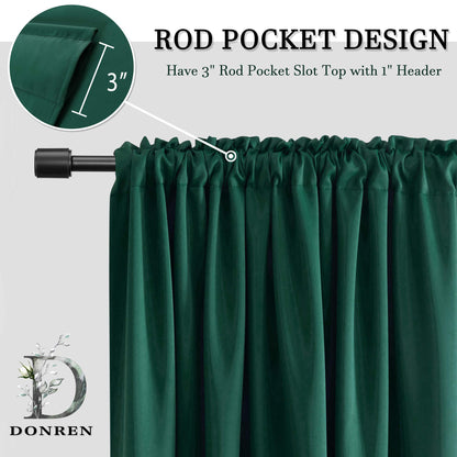 DONREN Hunter Green Blackout Thermal Insulating Window Curtain Panels for Bedroom with Rod Pocket (42 x 54 Inches Long,2 Panels)