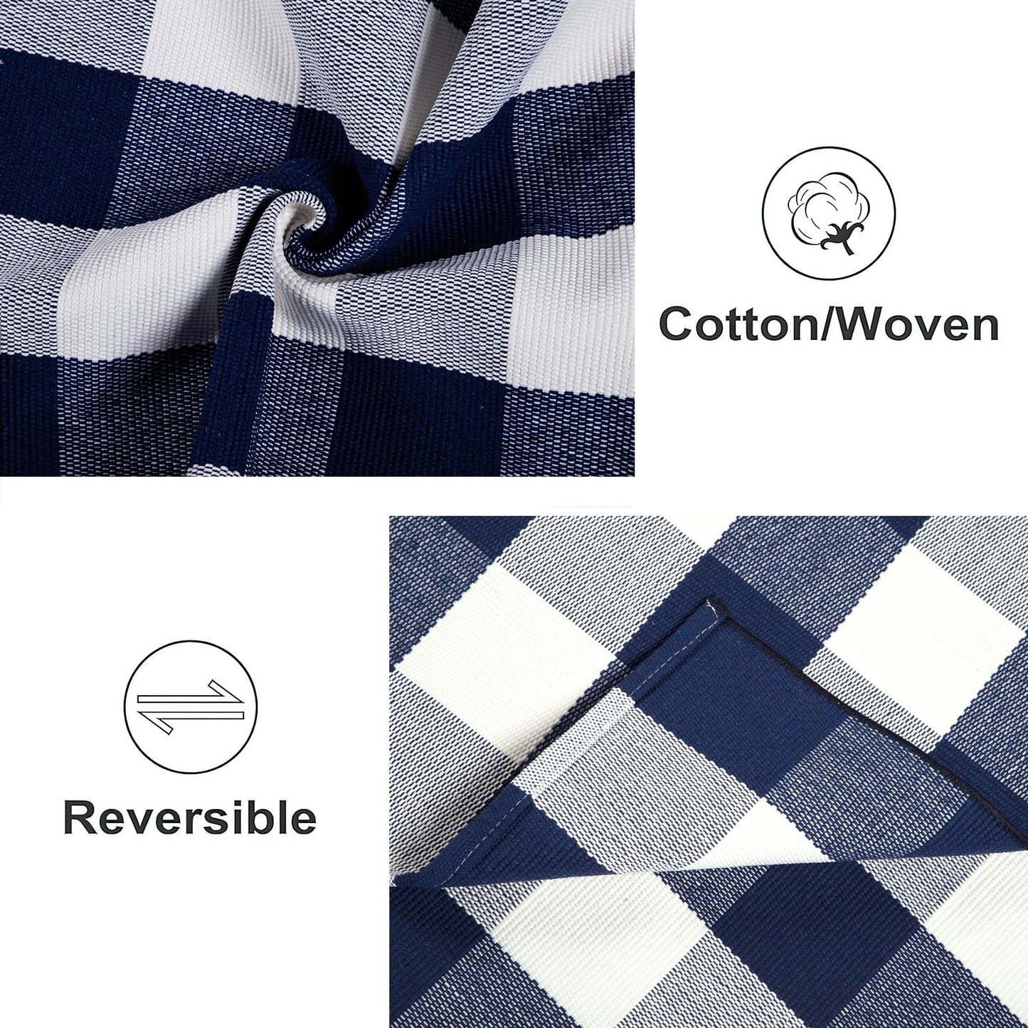 Front Porch Rug 2'X4.3' Blue and White Checkered Outdoor Rug Cotton Woven Washable Halloween Layering Door Mat for Welcome Mat Entryway Bedroom Living Room