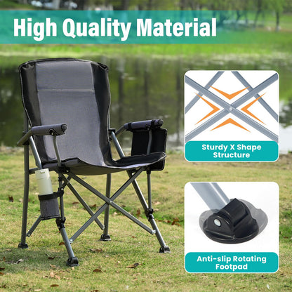 Folding Camping Chair Heavy Duty Portable Outdoor Chairs Supports 330lbs Collapsible Foldable Chair for Outside with Cup Holder&Carry Bag, Folding Lawn Chair for Camp Beach Fishing Sports(Gray)