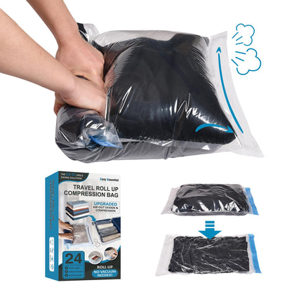 Compression Bags for Travel - Travel Essentials - 24 Pack Space Saver Bags - No Vacuum Needed - Compression Packing Bags for Cruise Accessories