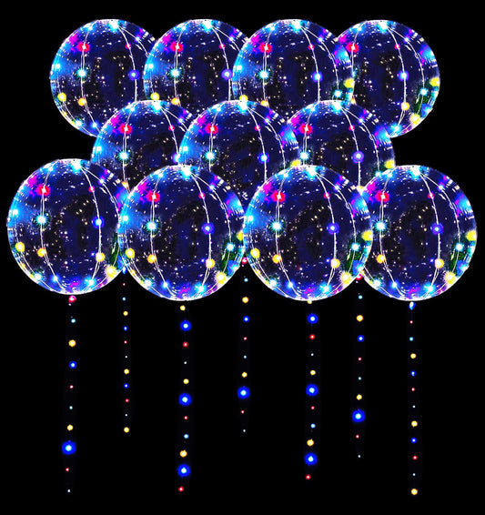 LED Balloons 10 Pack, Light Up Clear Glow Balloons 20 Inches with String Lights for Valentine's Day, Halloween, Christmas, Wedding & Birthday Parties