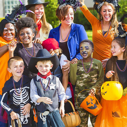 JULBEAR Bulk Halloween Beads Necklaces, 30 pcs Mardi Gras Black Orange Purple Bead Necklace for Holiday Party Favors Carnival Decorations Accessories Supplies