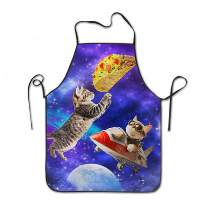 Cute Cat Apron Purple Galaxy Kitten Bib Aprons for Kids Funny Universe Kitty Print Apron for Cooking Kitchen Gardening BBQ and Space Cat Taco Themed Party Gifts