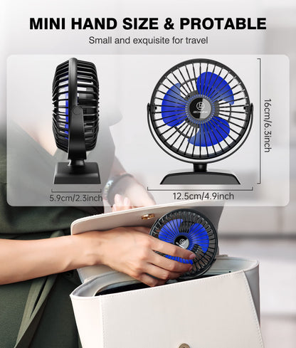 JZCreater Mini Desk Fan，3 Speed Ultra-Quiet Operation，Portable USB Cooling Fan for Office Desk, Bedroom Use, Personal Fan with Adjustable Tilt for Summer Indoor/Outdoor,USB-Powered, Black