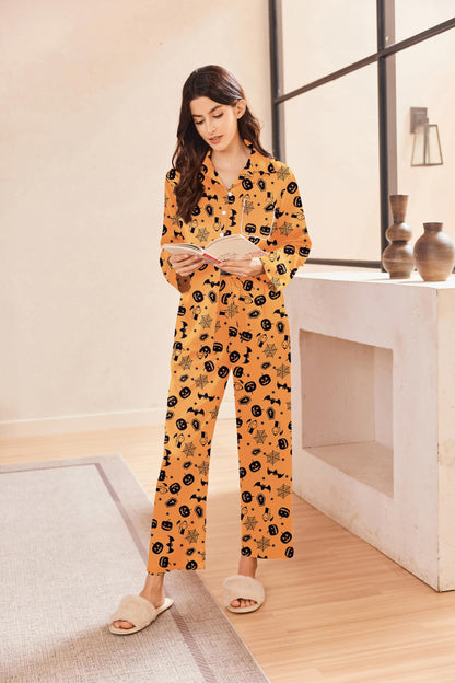 Ekouaer Silk Pajamas for Women Button Down Lounge Sets 2 Piece Sets Silky Pajama Long Pants Sleepwear with Pockets