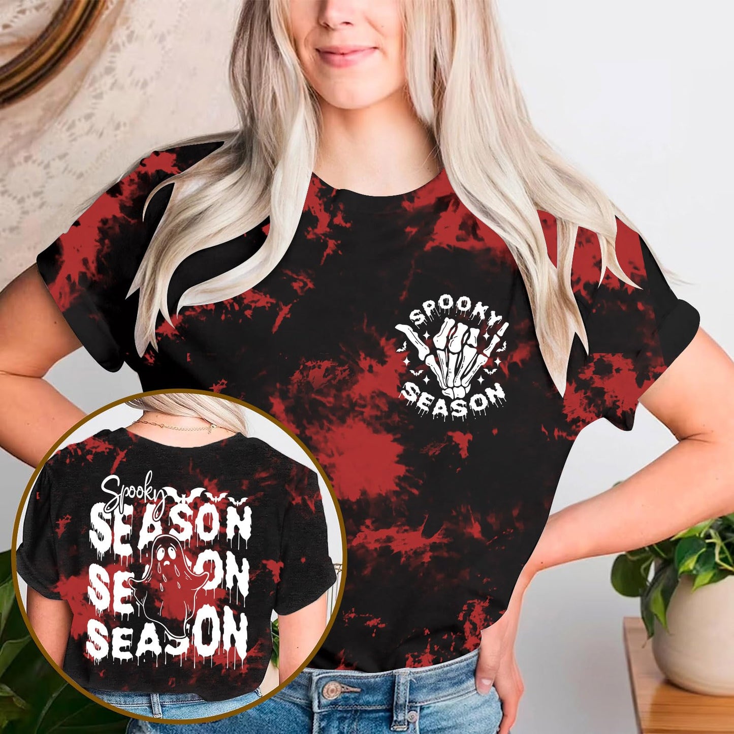 Halloween Tie Dye Shirt for Women Cute Spooky Graphic Shirt Spooky Season Ghost Tee Tops Fall Season Tees(TieDye2, X-Large)