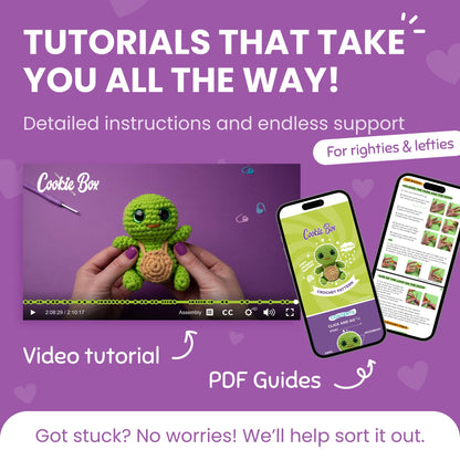 Cookie Box Crochet Kit for Beginners - Learn to Craft Amigurumi Stuffed Animals - Knitting Gift for Kids and Adults - Beginner-Friendly Yarn - Stitch-by-Stitch Video Tutorial - Turtle Hugo