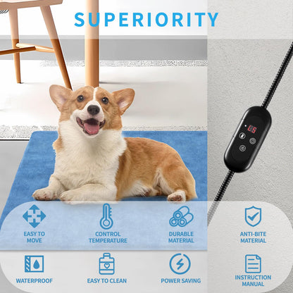 KEKELAN Pet Heating Pad for Dogs, Indoor Outdoor Waterproof Electric Heated Pad Mat for Cats with Chew Resistant Cord,5 Timer and 6 Level Temperature Pet Bed Warmer-15.7x27.5